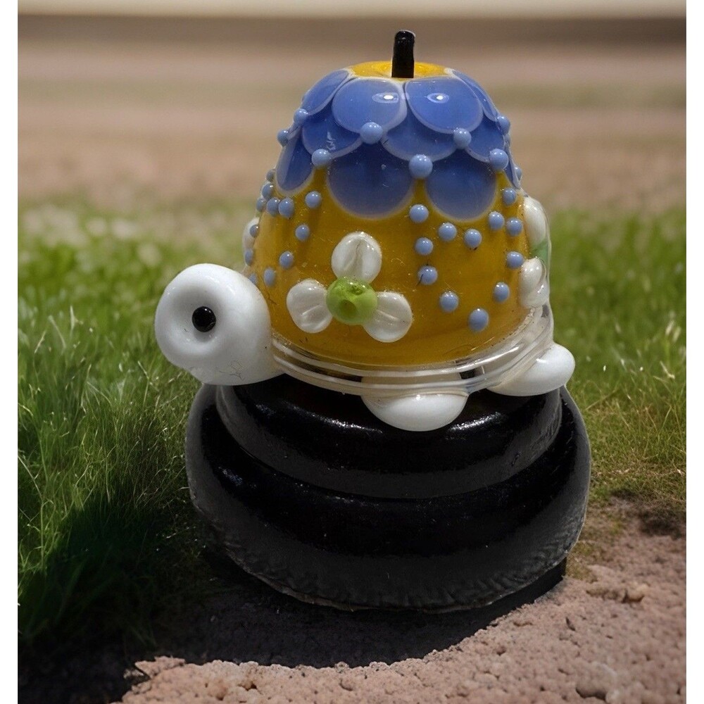 Turtle Lamp Work Blown Glass Bead Handmade By L. Critchfield w/display